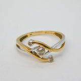 9ct Two-Tone Gold & Diamond Set Crossover Ring Vintage Birmingham c1990