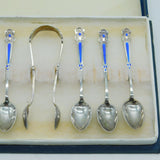 Boxed Set of Danish Sterling Silver Enamel Cymric Pattern Teaspoons Antique P. Hertz