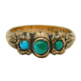 Victorian 9ct Yellow Gold & Three-Stone Turquoise Dress Ring Antique c1890