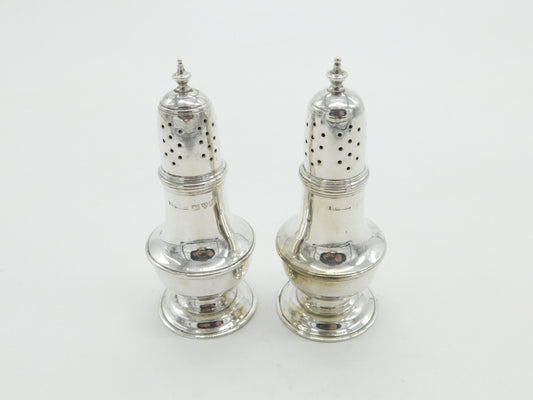 Edwardian Pair of Sterling Silver Salt & Pepper Shakers 1905 Chester Antique