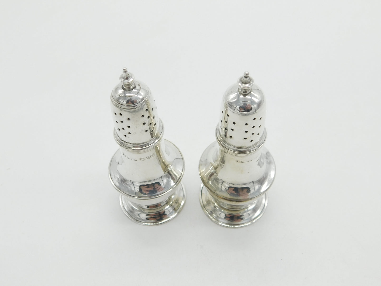 Edwardian Pair of Sterling Silver Salt & Pepper Shakers 1905 Chester Antique