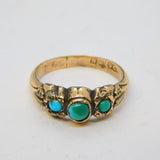 Victorian 9ct Yellow Gold & Three-Stone Turquoise Dress Ring Antique c1890