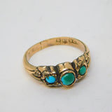 Victorian 9ct Yellow Gold & Three-Stone Turquoise Dress Ring Antique c1890