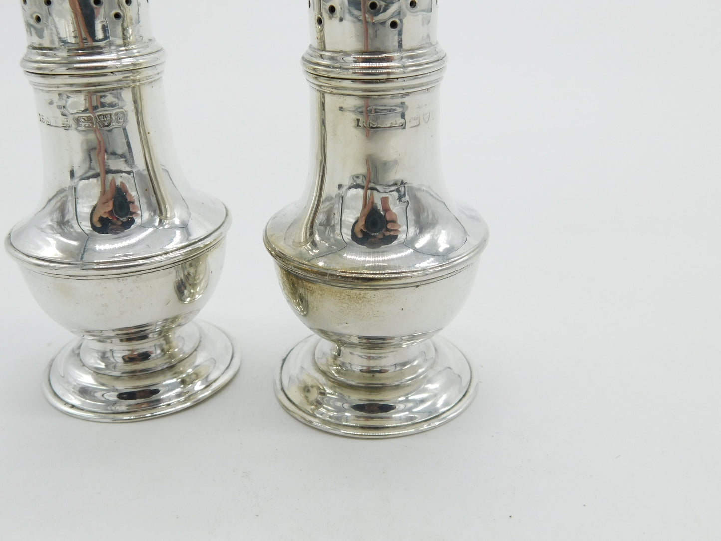 Edwardian Pair of Sterling Silver Salt & Pepper Shakers 1905 Chester Antique