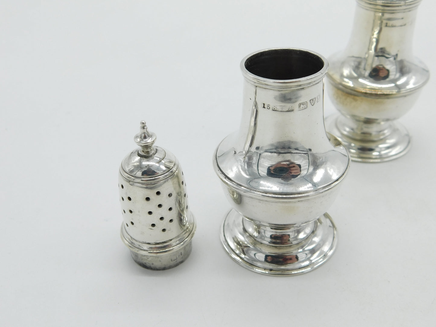 Edwardian Pair of Sterling Silver Salt & Pepper Shakers 1905 Chester Antique