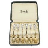 Liberty Boxed Sterling Silver Gilt & Enamel Teaspoons Set Antique c1920s
