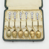 Liberty Boxed Sterling Silver Gilt & Enamel Teaspoons Set Antique c1920s