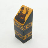 Victorian Tunbridge Ware Treen Stag Deer Pattern Needle Case Antique c1860