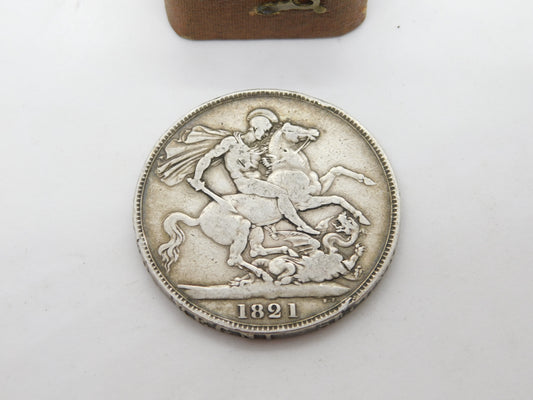 King George IV Sterling Silver Crown Coin 1821 Very Fine Condition Antique