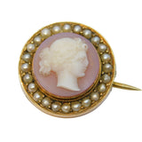 Georgian 9ct Gold, Pearl, Carved Sardonyx Cameo Brooch Pin Antique c1820