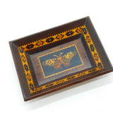 Victorian Tunbridge Ware Treen Sewing Pin Dish Butterfly Pattern Antique c1860