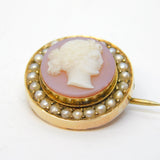 Georgian 9ct Gold, Pearl, Carved Sardonyx Cameo Brooch Pin Antique c1820