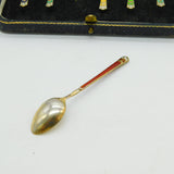 Scandinavian Boxed Set of Sterling Silver Gilt Enamel Teaspoons Antique