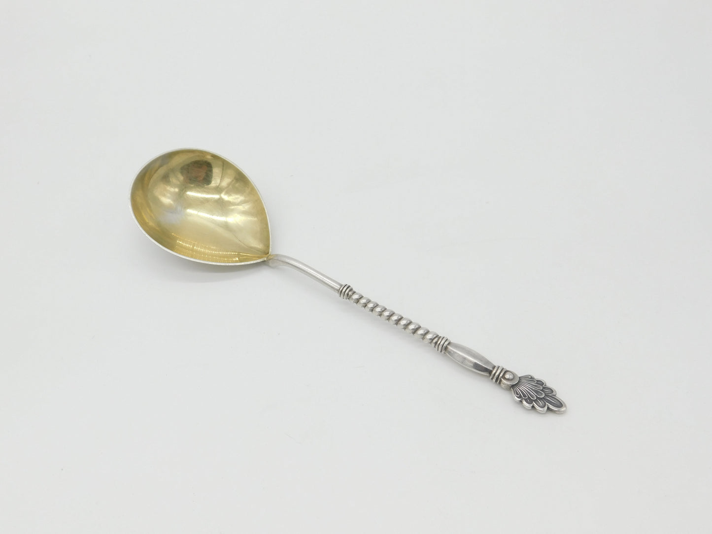 Victorian Russian .875 Silver Gilt Bowl Twisted Stem Spoon Antique c1900