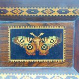 Victorian Tunbridge Ware Treen Sewing Pin Dish Butterfly Pattern Antique c1860