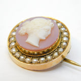 Georgian 9ct Gold, Pearl, Carved Sardonyx Cameo Brooch Pin Antique c1820