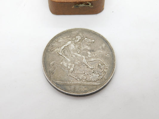 Queen Victoria Sterling Silver Crown Coin 1900 Very Fine Condition Antique