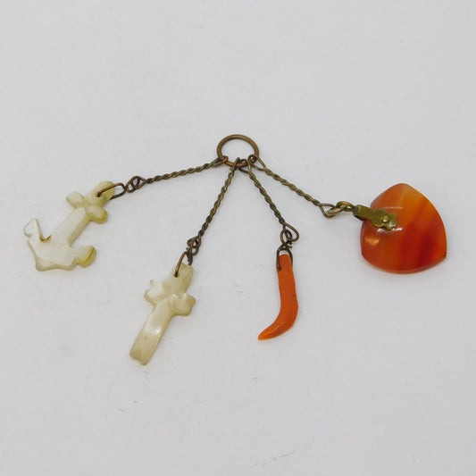 George III Pearl, Coral, Carnelian Faith, Hope & Charity Charm Fob Antique c1800