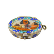 Egyptian Revival .800 Silver & Enamel Moses Basket Charm Pendant Antique c1920 Art Deco