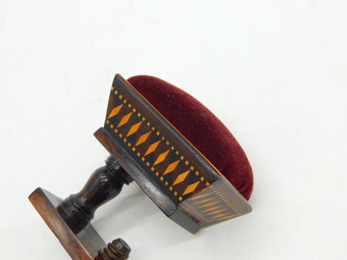 Victorian Tunbridge Ware Treen Sewing Clasp Pin Cushion Antique c1860