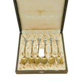 Boxed Set of Norwegian Sterling Silver Gilt Enamel Teaspoons Antique c1920s