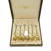 Boxed Set of Norwegian Sterling Silver Gilt Enamel Teaspoons Antique c1920s