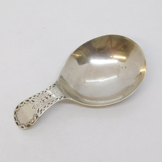 George III Sterling Silver Bright Cut Tea Caddy Spoon Antique 1791 London