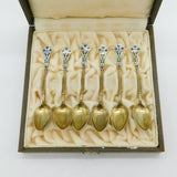Boxed Set of Norwegian Sterling Silver Gilt Enamel Teaspoons Antique c1920s