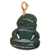 9ct Gold Carved New Zealand Nephrite Jade Tiki Pendant Antique c1930 Art Deco