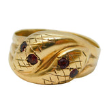 9ct Yellow Gold & Garnet Set Snake Serpent Crossover Ring Vintage Birmingham