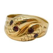 9ct Yellow Gold & Garnet Set Snake Serpent Crossover Ring Vintage Birmingham
