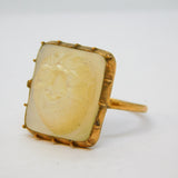 Victorian 9ct Rose Gold & Mother of Pearl Bearded Face Cameo Ring Antique c1860