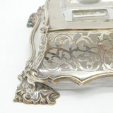 Victorian Larger Sterling Silver Desk Stand with Taper Stick & Inkwells Antique 1849 Sheffield