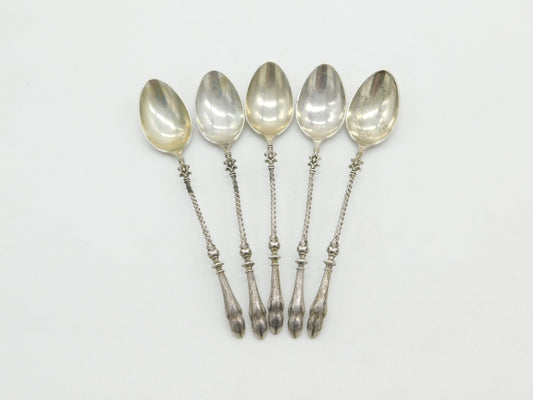 Victorian Set of Five German Sterling Silver Deer Cloven Hoof Teaspoons c1900