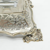 Victorian Larger Sterling Silver Desk Stand with Taper Stick & Inkwells Antique 1849 Sheffield