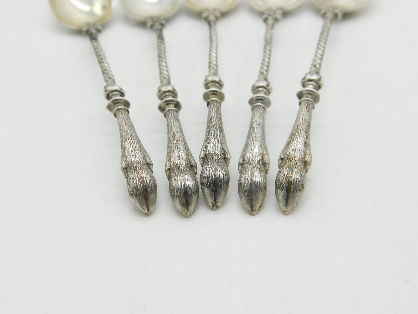 Victorian Set of Five German Sterling Silver Deer Cloven Hoof Teaspoons c1900