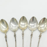 Victorian Set of Five German Sterling Silver Deer Cloven Hoof Teaspoons c1900