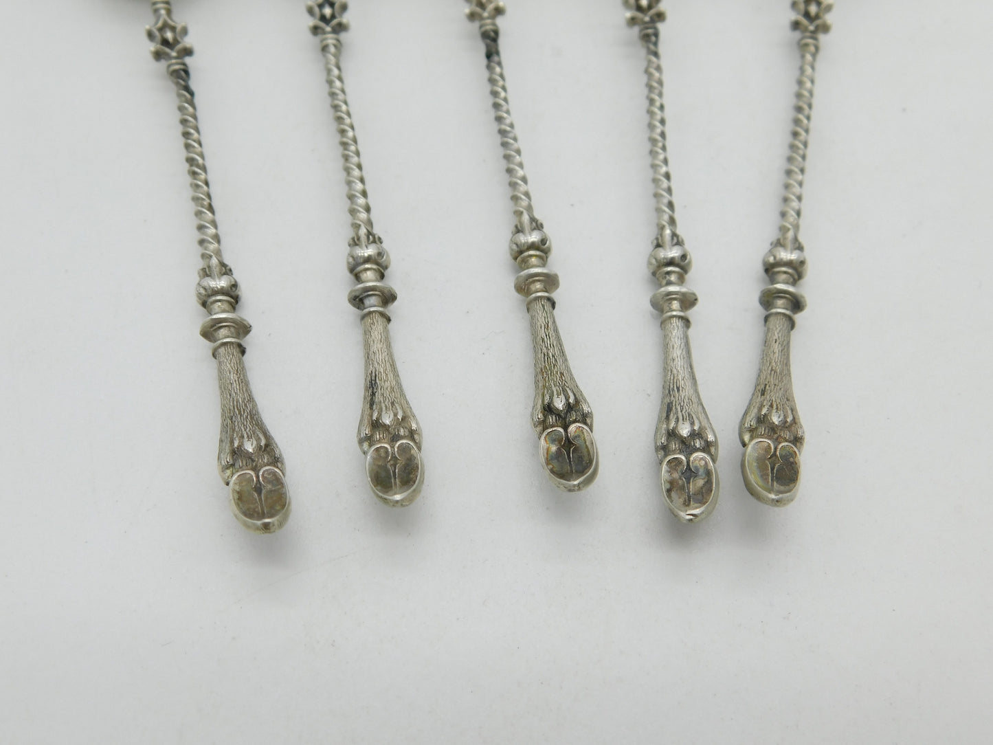 Victorian Set of Five German Sterling Silver Deer Cloven Hoof Teaspoons c1900