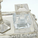 Victorian Larger Sterling Silver Desk Stand with Taper Stick & Inkwells Antique 1849 Sheffield