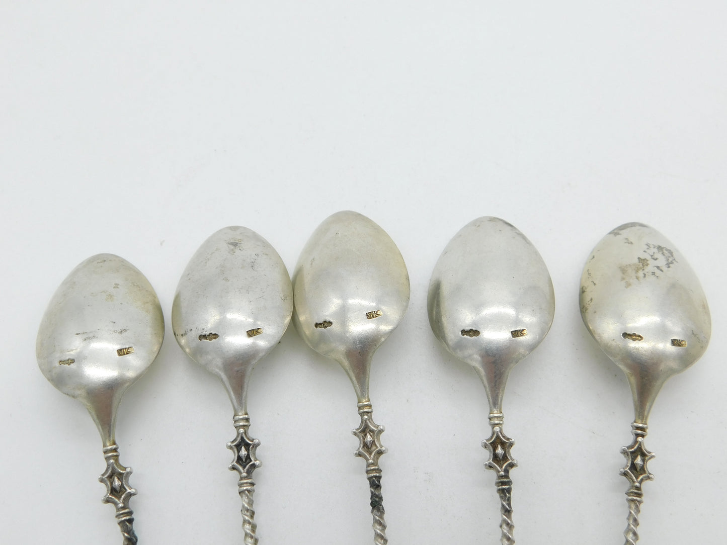 Victorian Set of Five German Sterling Silver Deer Cloven Hoof Teaspoons c1900