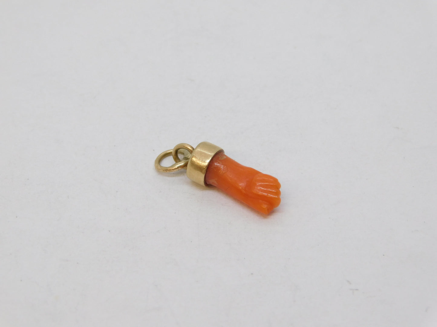George III Miniature 9ct Gold Carved Coral Lucky Figa Charm Antique c1790