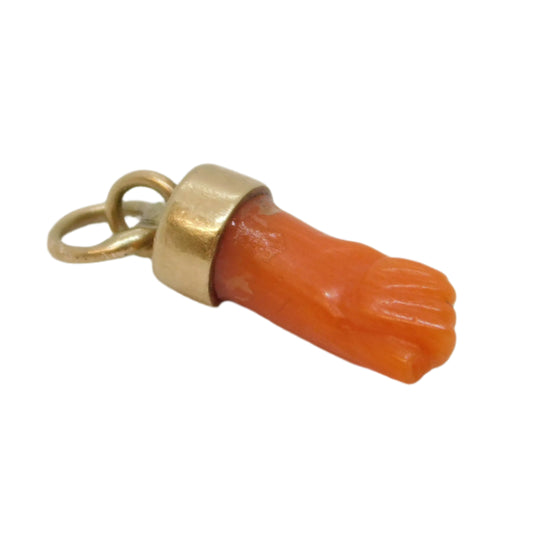 George III Miniature 9ct Gold Carved Coral Lucky Figa Charm Antique c1790
