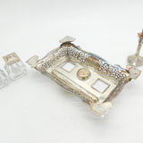 Victorian Larger Sterling Silver Desk Stand with Taper Stick & Inkwells Antique 1849 Sheffield