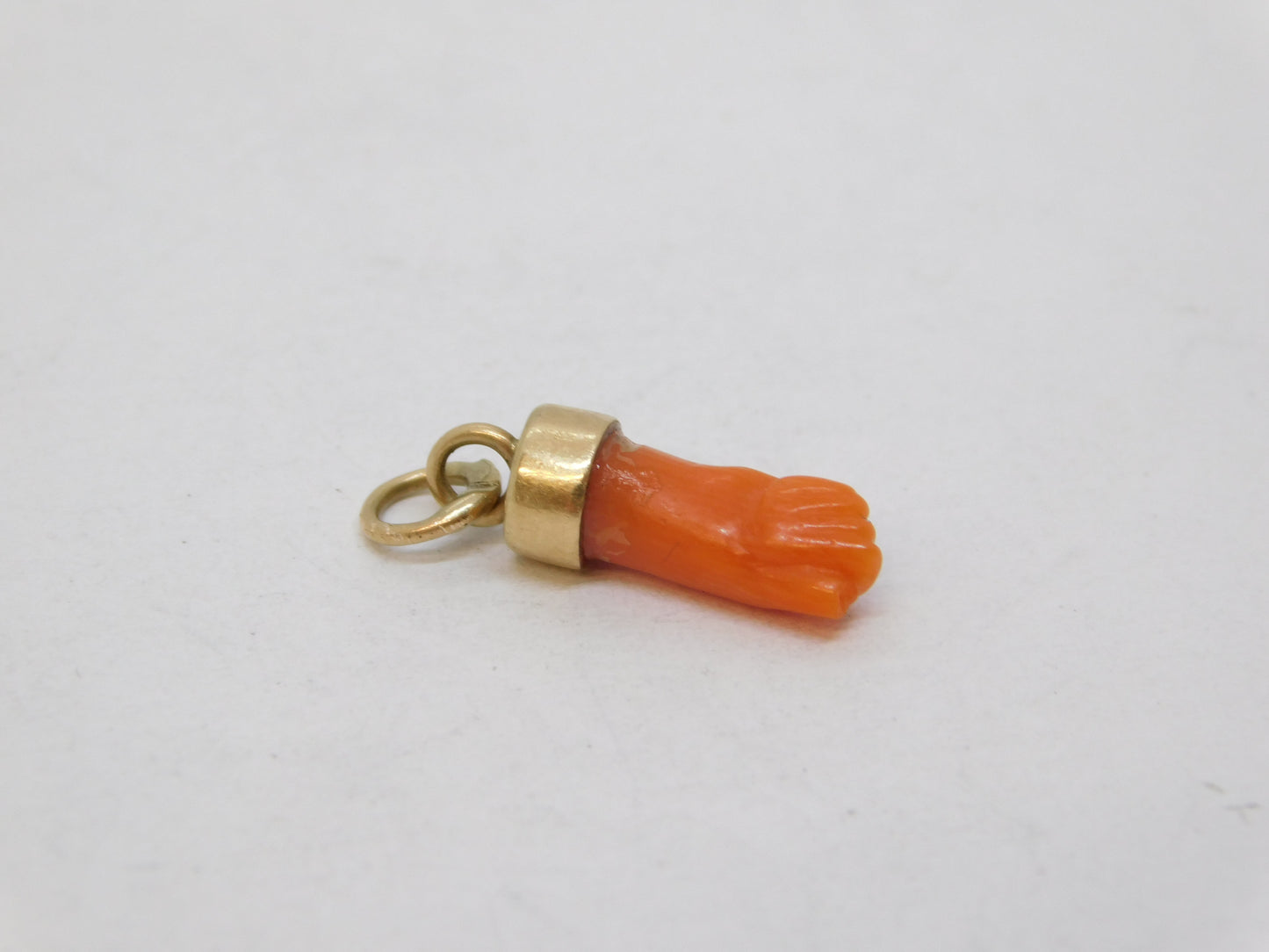 George III Miniature 9ct Gold Carved Coral Lucky Figa Charm Antique c1790