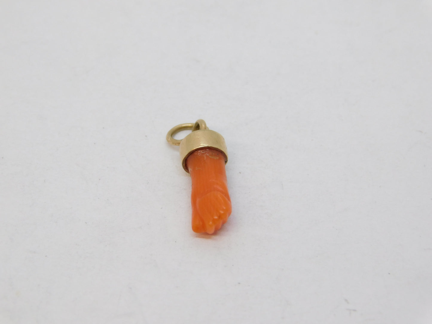 George III Miniature 9ct Gold Carved Coral Lucky Figa Charm Antique c1790