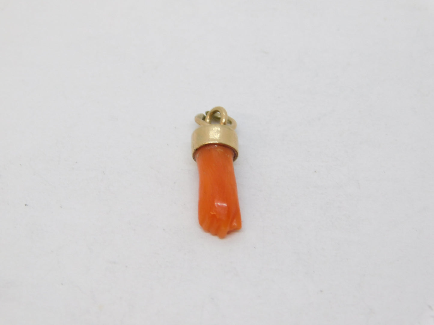 George III Miniature 9ct Gold Carved Coral Lucky Figa Charm Antique c1790