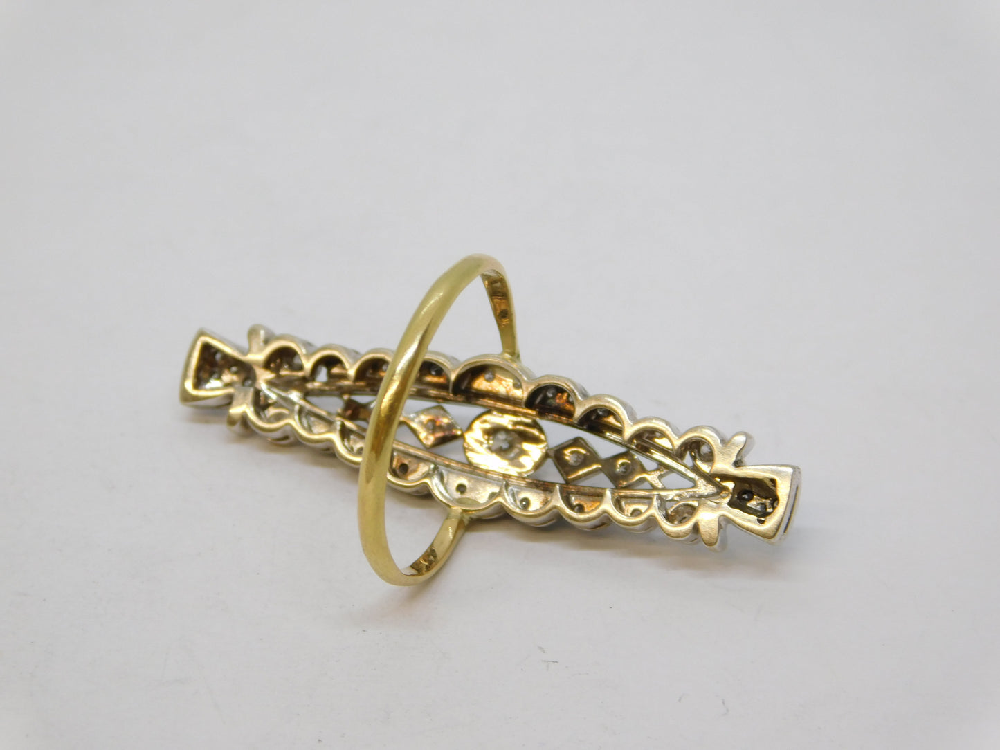 19th Century 18ct Two-Tone Gold & Diamond Set Navette Statement Ring Antique c1890 Belle Époque