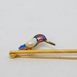 Victorian 15ct Yellow Gold, Enamel & Pearl Kingfisher Brooch Antique c1890