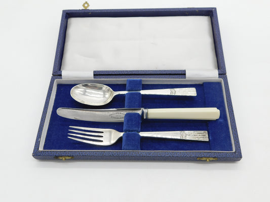 Boxed Set of Sterling Silver Christening Cutlery 1941 Sheffield Antique Art Deco