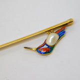 Victorian 15ct Yellow Gold, Enamel & Pearl Kingfisher Brooch Antique c1890